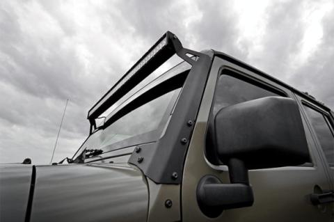 Jeep 50 Inch Straight LED Light Bar Upper Windshield Mounts 07-18 Wrangler JK Rough Country