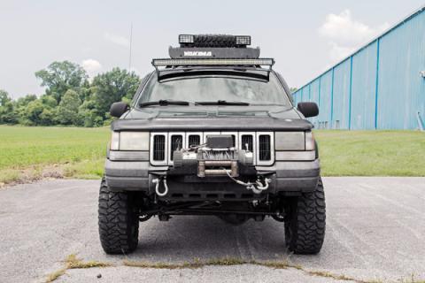 Jeep 50 Inch Curved LED Light Bar Upper Windshield Mounts 93-98 ZJ Grand Cherokee Rough Country