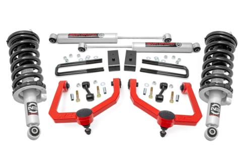 3 Inch Lift Kit N3 Struts &amp; Shocks Red Nissan Titan 4WD (2017-2024) Rough Country