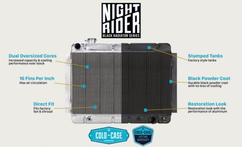 62-67 Chevy Nova Automatic Aluminum Radiator Black Night Rider Series Cold Case Radiators