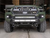 16-Up Tacoma Stealth Bumper 32 Inch LED Bar Spot Beam Bumper Light Bar-Blue-Tall Relocation Mounts Only No Switch No Winch No D-Ring Cali Raised LED