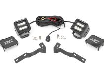 LED Light Kit Ditch Mount 2 Inch Black Pair Flood Toyota Tacoma (16-23) Rough Country