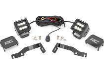 LED Light Kit Ditch Mount 2 Inch Black Pair Flood Toyota Tacoma (24-26) Rough Country