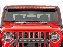 Jeep 50-Inch Straight LED Light Bar Upper Windshield Kit w/ Single-Row Black Series LED White DRL 20-Up Gladiator JT 18-20 Wrangler JL Rough Country