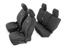 Jeep Neoprene Seat Cover Front &amp;amp; Rear Combo Black 13-18 Wrangler JK Unlimited Rough Country